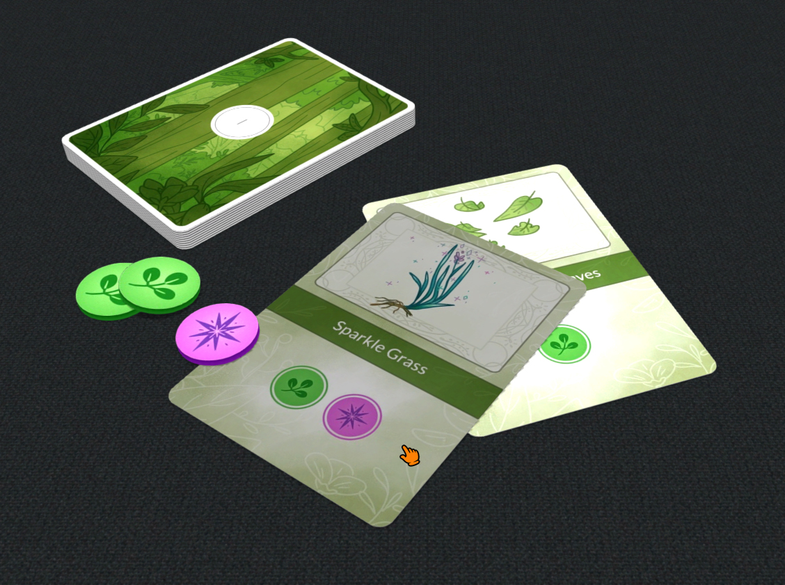 Close up of the forest ingredient cards.