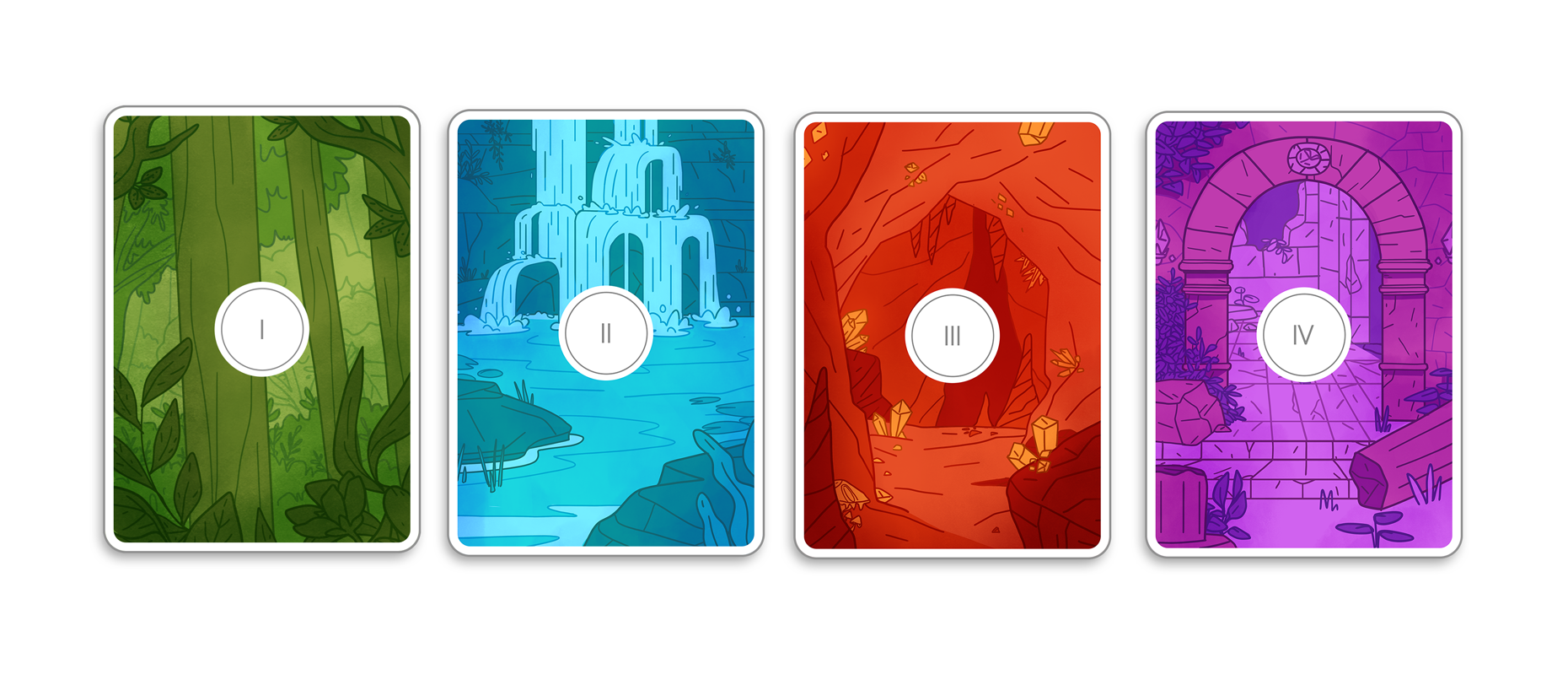 Card backs, environment illustrations.